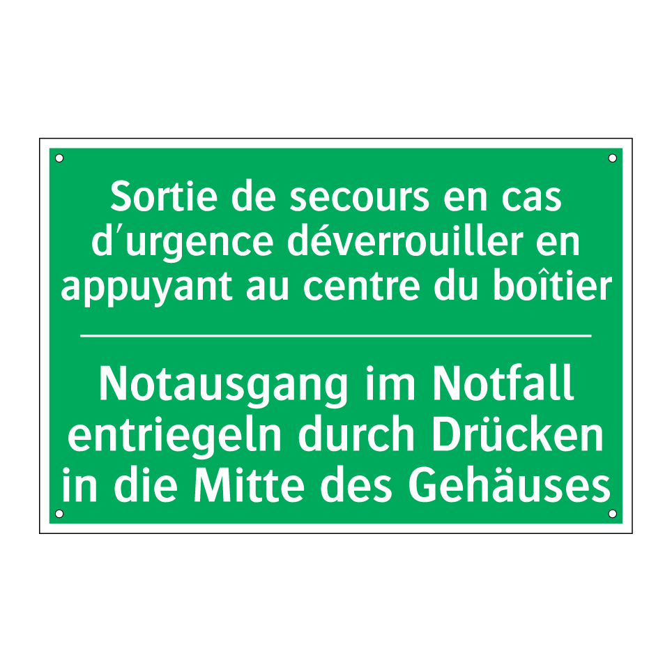 Notausgang im Notfall entriegeln /.../ - Sortie de secours en cas d'urgence /.../