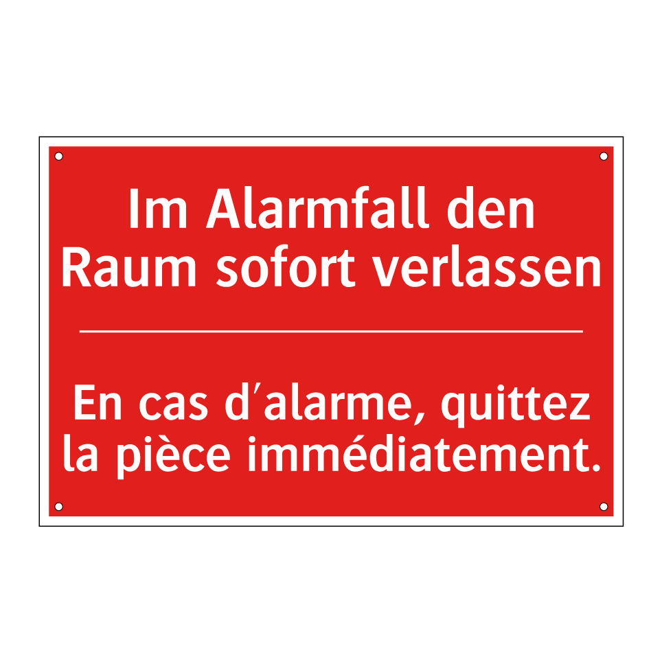 Im Alarmfall den Raum sofort verlassen /.../ - En cas d'alarme, quittez la pièce /.../
