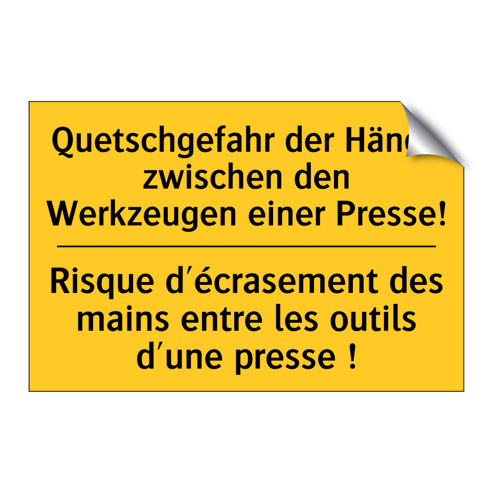 Quetschgefahr der Hände zwischen /.../ - Risque d'écrasement des mains /.../