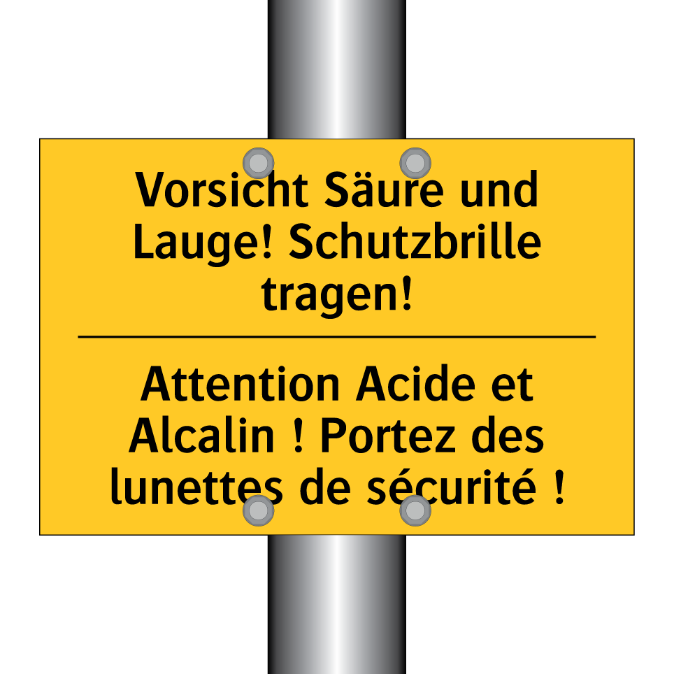 Vorsicht Säure und Lauge! Schutzbrille /.../ - Attention Acide et Alcalin ! Portez /.../