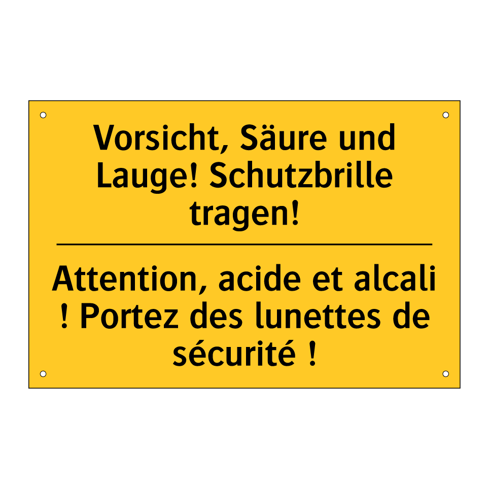 Vorsicht, Säure und Lauge! Schutzbrille /.../ - Attention, acide et alcali ! Portez /.../
