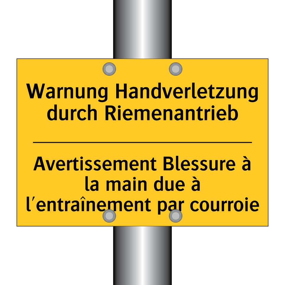 Warnung Handverletzung durch Riemenantrieb /.../ - Avertissement Blessure à la main /.../