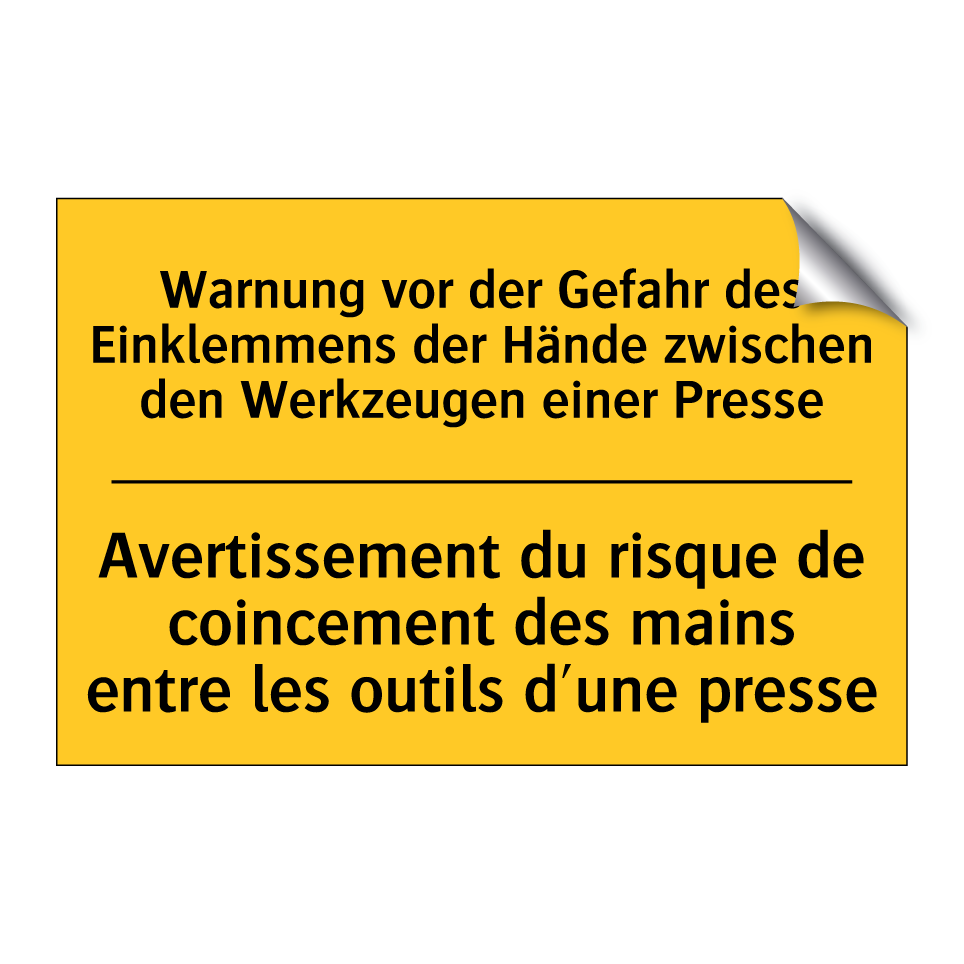 Warnung vor der Gefahr des Einklemmens /.../ - Avertissement du risque de coincement /.../