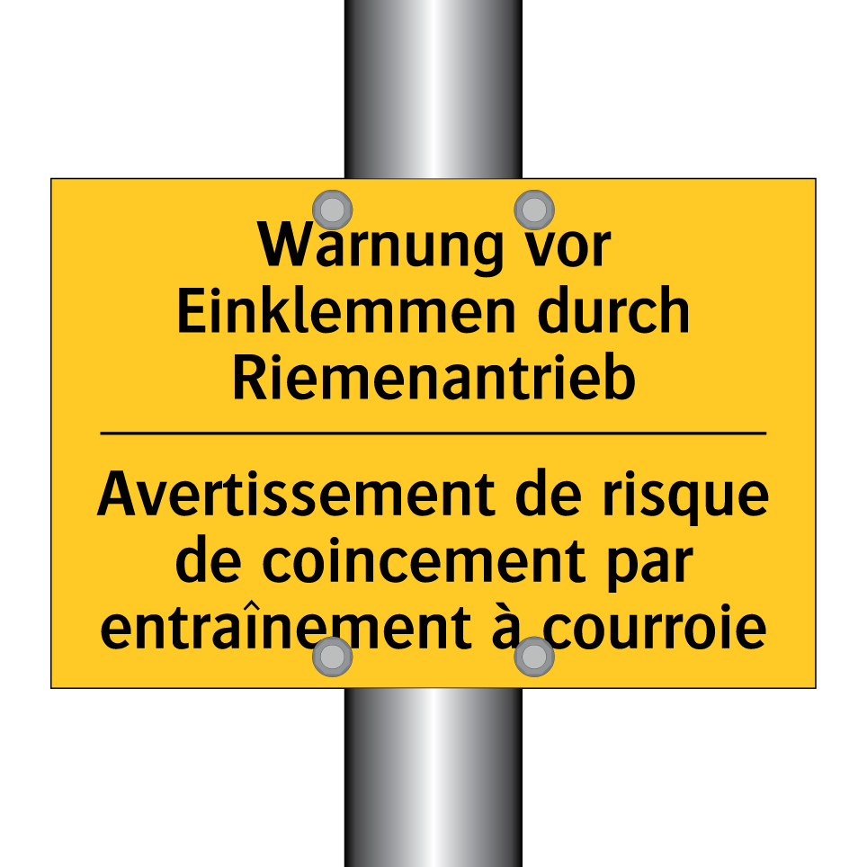 Warnung vor Einklemmen durch Riemenantrieb /.../ - Avertissement de risque de coincement /.../