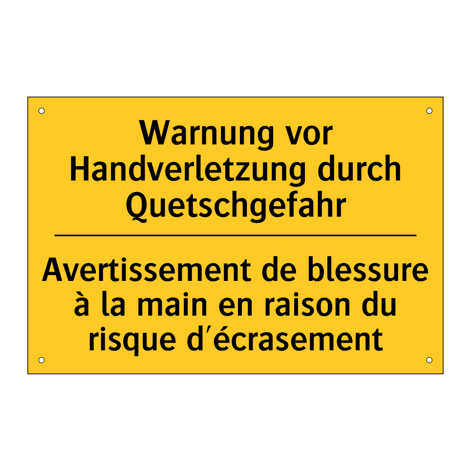 Warnung vor Handverletzung durch /.../ - Avertissement de blessure à la /.../