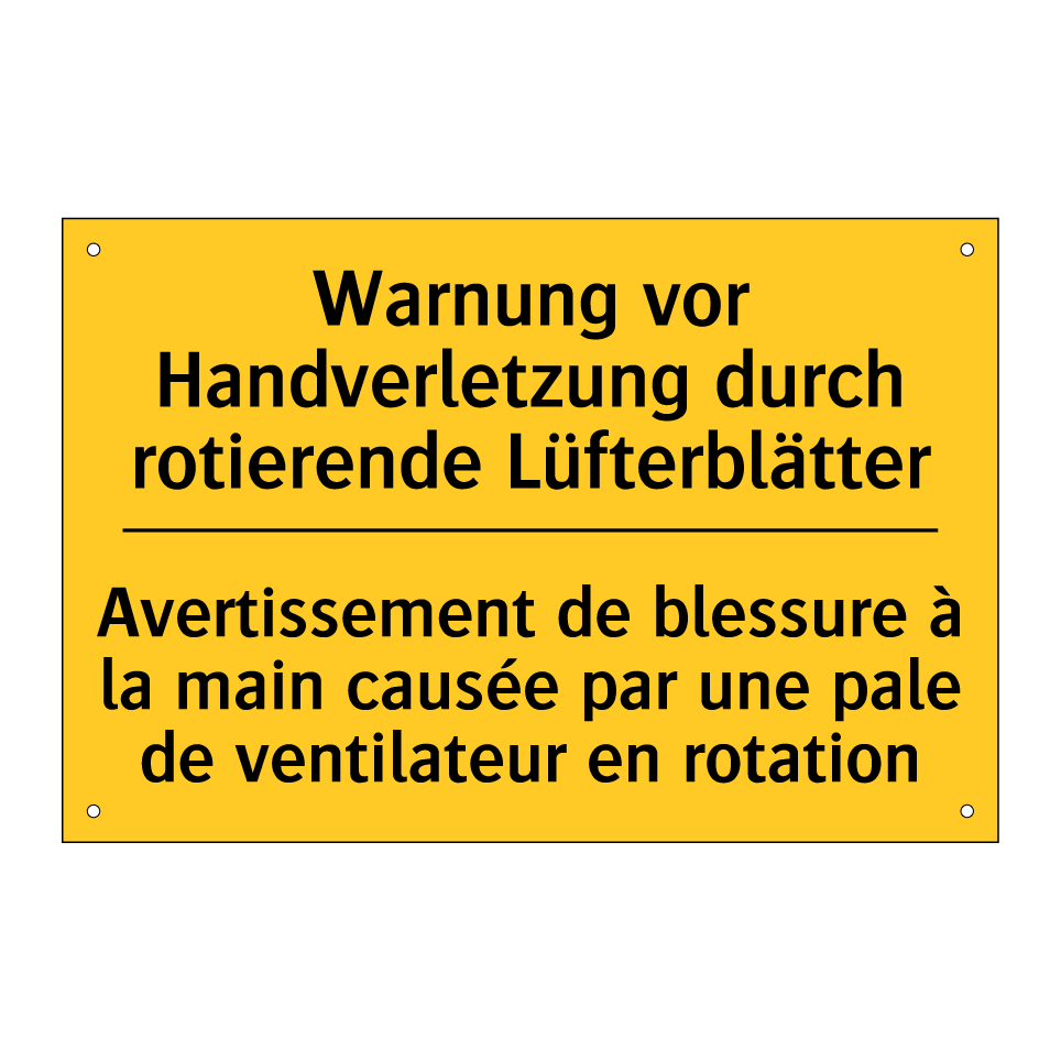 Warnung vor Handverletzung durch /.../ - Avertissement de blessure à la /.../