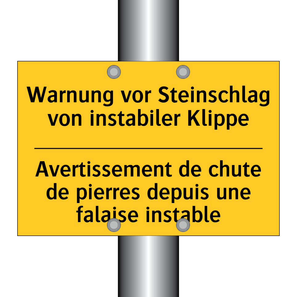 Warnung vor Steinschlag von instabiler /.../ - Avertissement de chute de pierres /.../