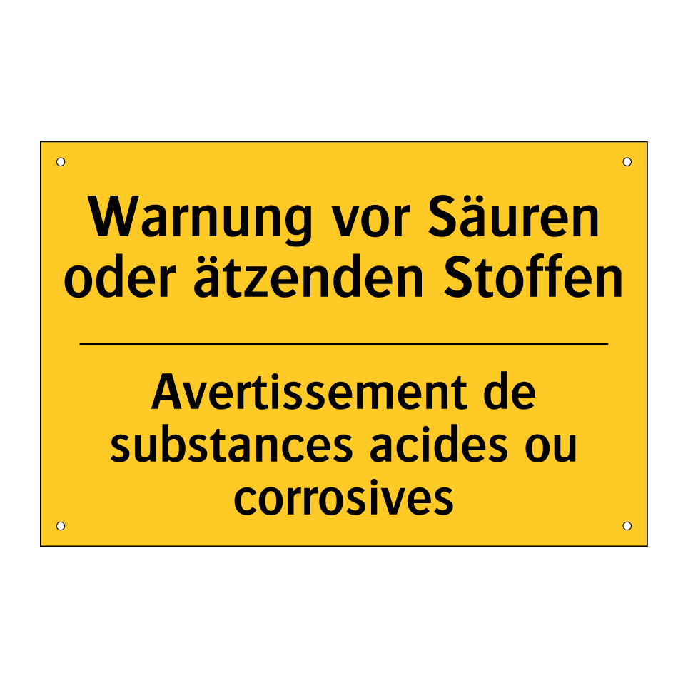 Warnung vor Säuren oder ätzenden /.../ - Avertissement de substances acides /.../