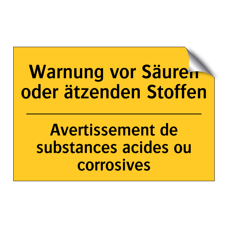 Warnung vor Säuren oder ätzenden /.../ - Avertissement de substances acides /.../