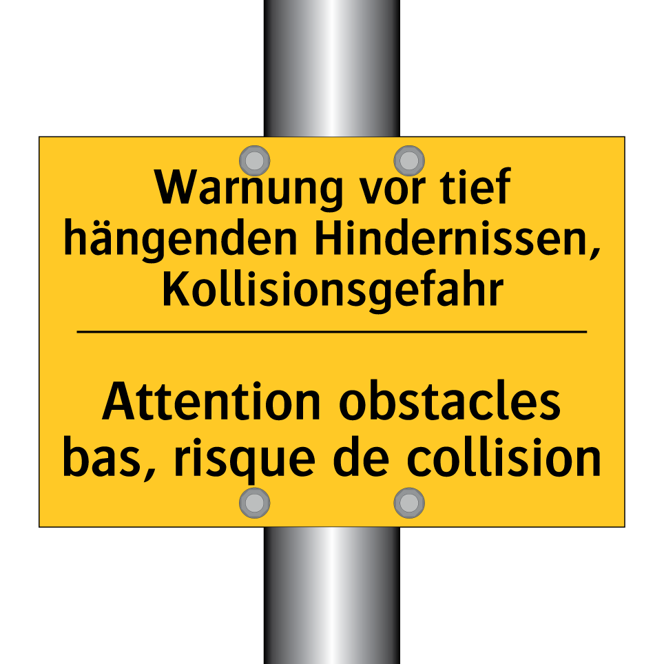 Warnung vor tief hängenden Hindernissen, /.../ - Attention obstacles bas, risque /.../