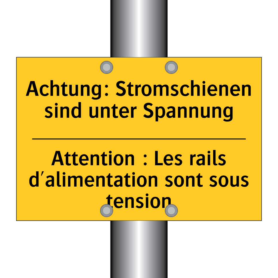Achtung: Stromschienen sind unter /.../ - Attention : Les rails d'alimentation /.../