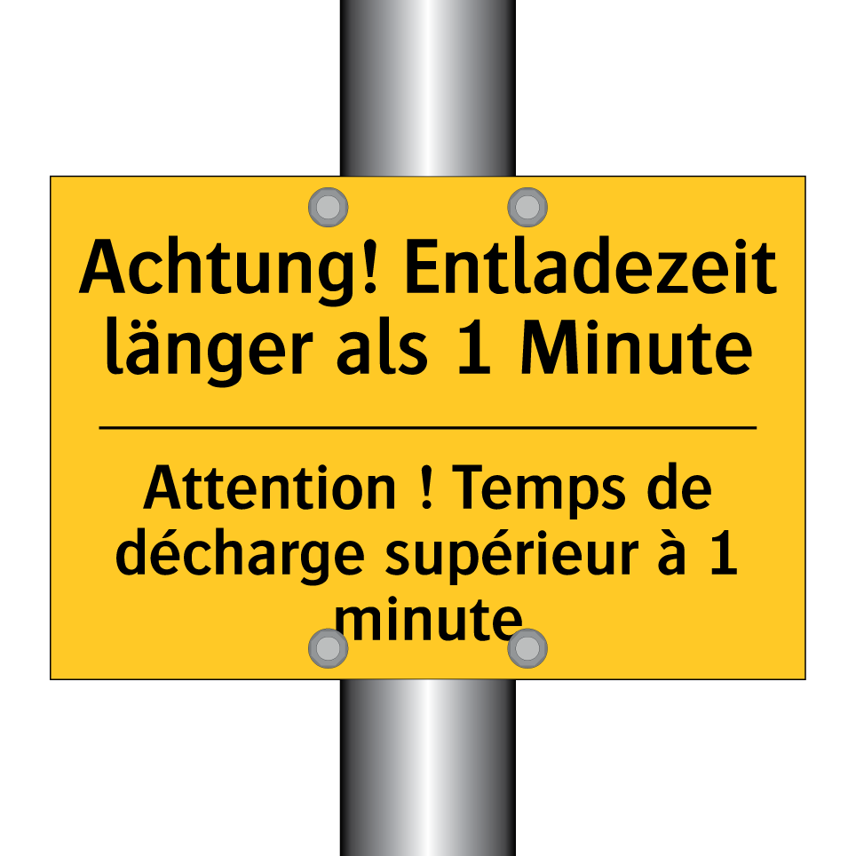 Achtung! Entladezeit länger als /.../ - Attention ! Temps de décharge /.../