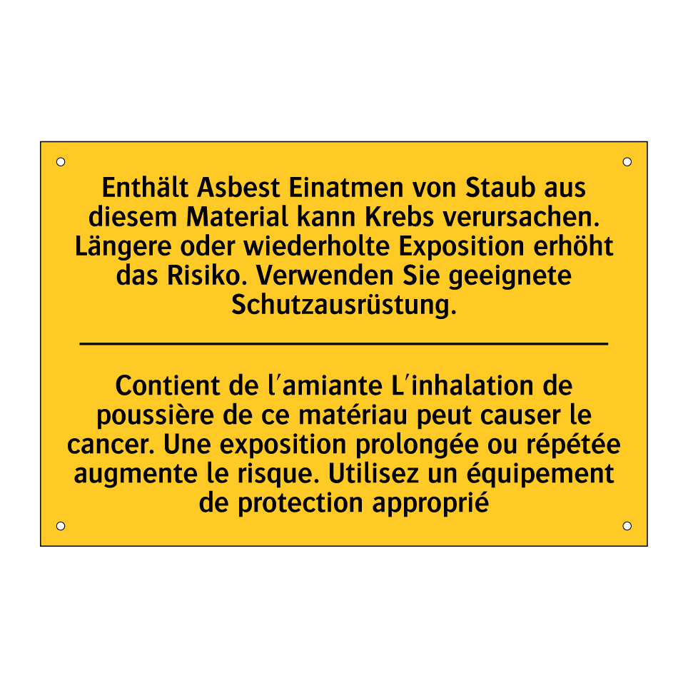 Enthält Asbest Einatmen von Staub /.../ - Contient de l'amiante L'inhalation /.../