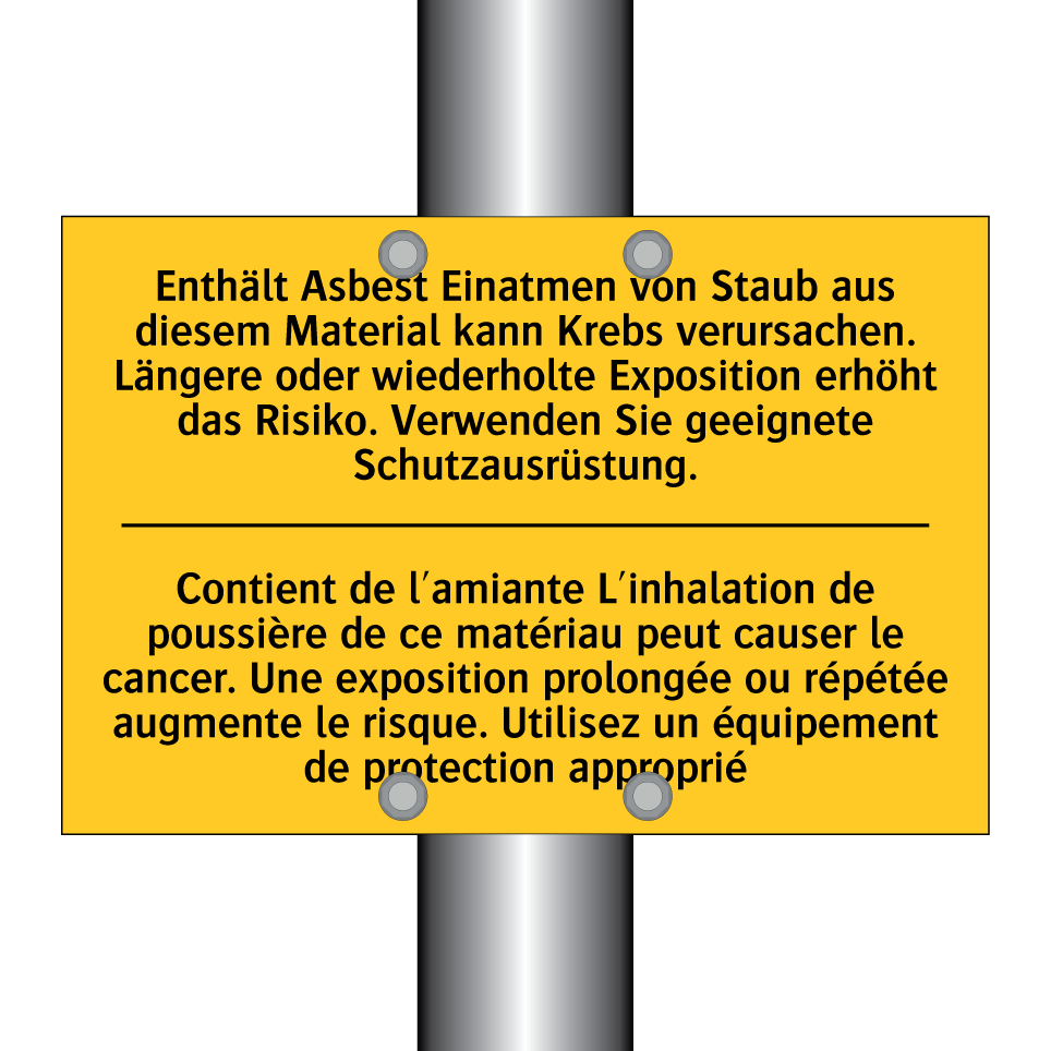 Enthält Asbest Einatmen von Staub /.../ - Contient de l'amiante L'inhalation /.../