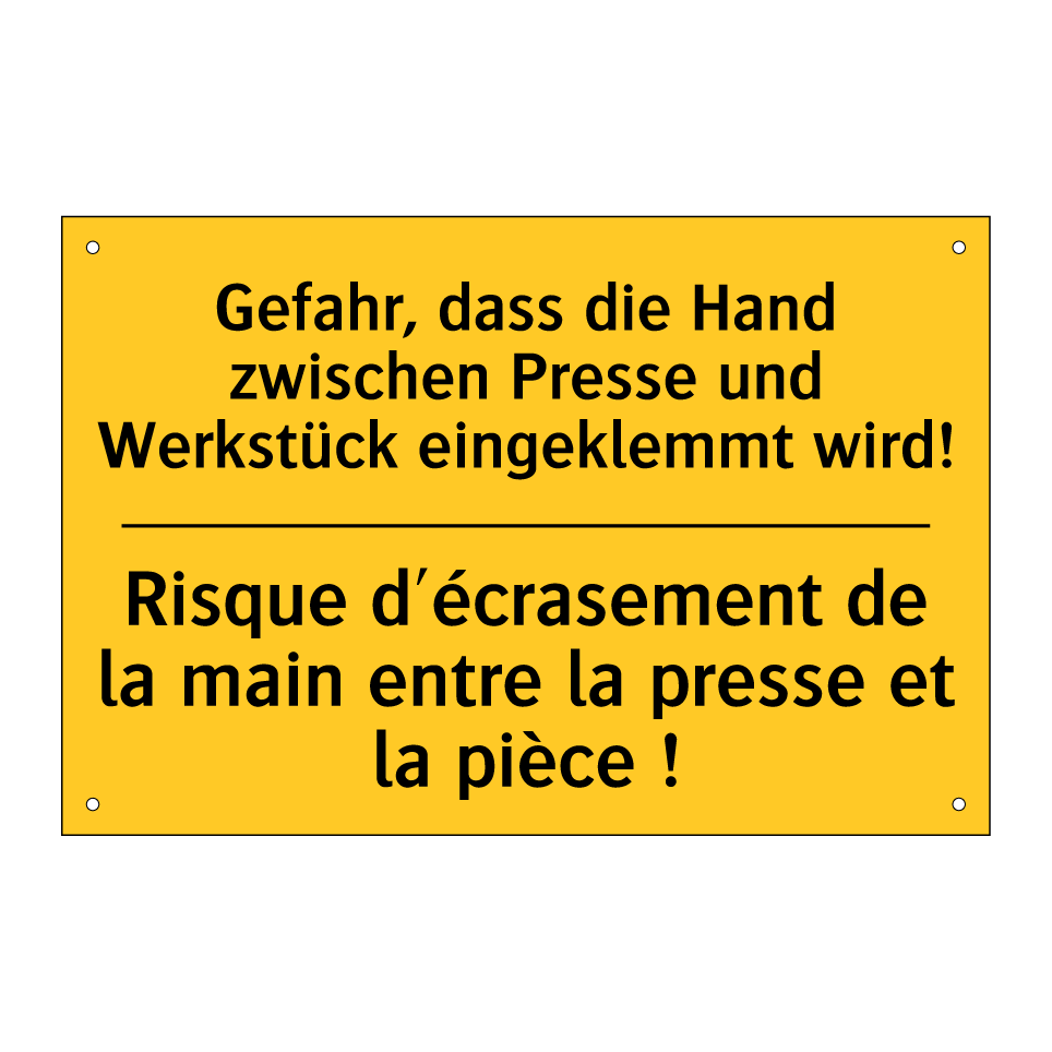Gefahr, dass die Hand zwischen /.../ - Risque d'écrasement de la main /.../