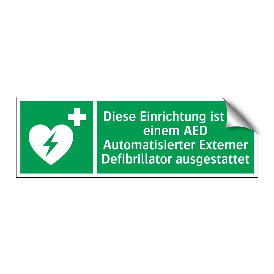 Diese Einrichtung ist mit einem AED Automatisierter Externer Defibrillator ausgestattet