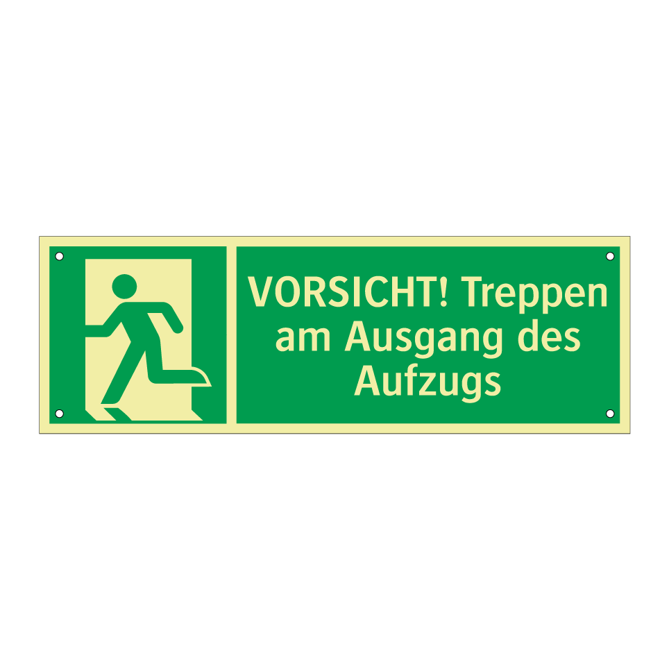 VORSICHT! Treppen am Ausgang des Aufzugs