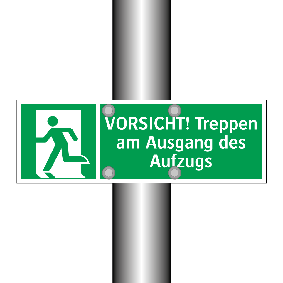 VORSICHT! Treppen am Ausgang des Aufzugs