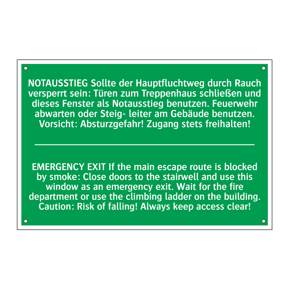 NOTAUSSTIEG Sollte der Hauptfluchtweg /.../ - EMERGENCY EXIT If the main escape /.../