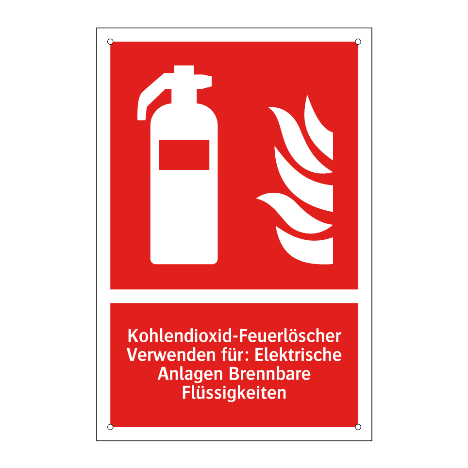 Kohlendioxid-Feuerlöscher Verwenden für: Elektrische Anlagen Brennbare Flüssigkeiten