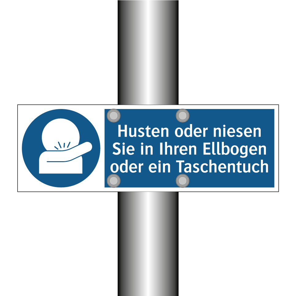 Husten oder niesen Sie in Ihren Ellbogen oder ein Taschentuch