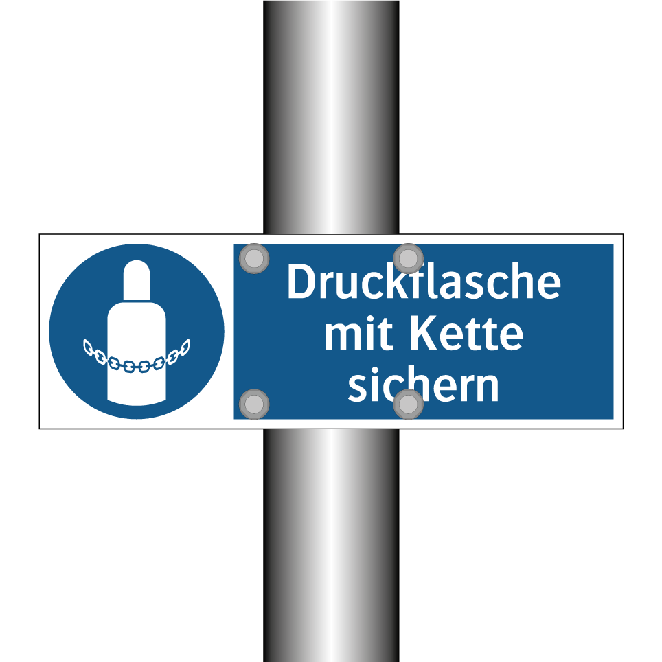 Druckflasche mit Kette sichern