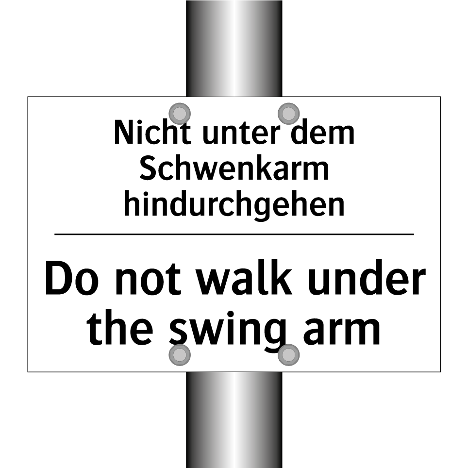 Nicht unter dem Schwenkarm hindurchgehen/.../ - Do not walk under the swing arm/.../