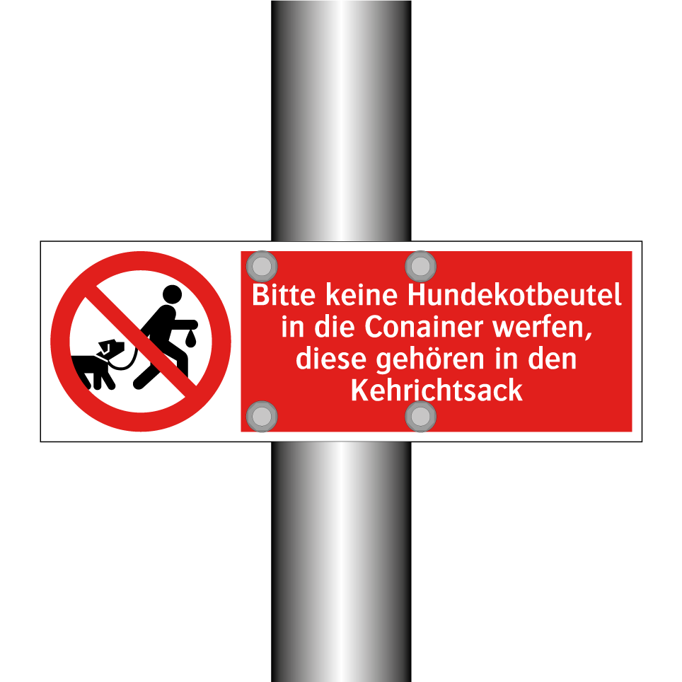 Bitte keine Hundekotbeutel in die Conainer werfen, diese gehören in den Kehrichtsack