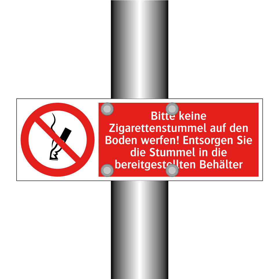 Bitte keine Zigarettenstummel auf den Boden werfen! Entsorgen Sie die Stummel in die bereitgestellten Behälter