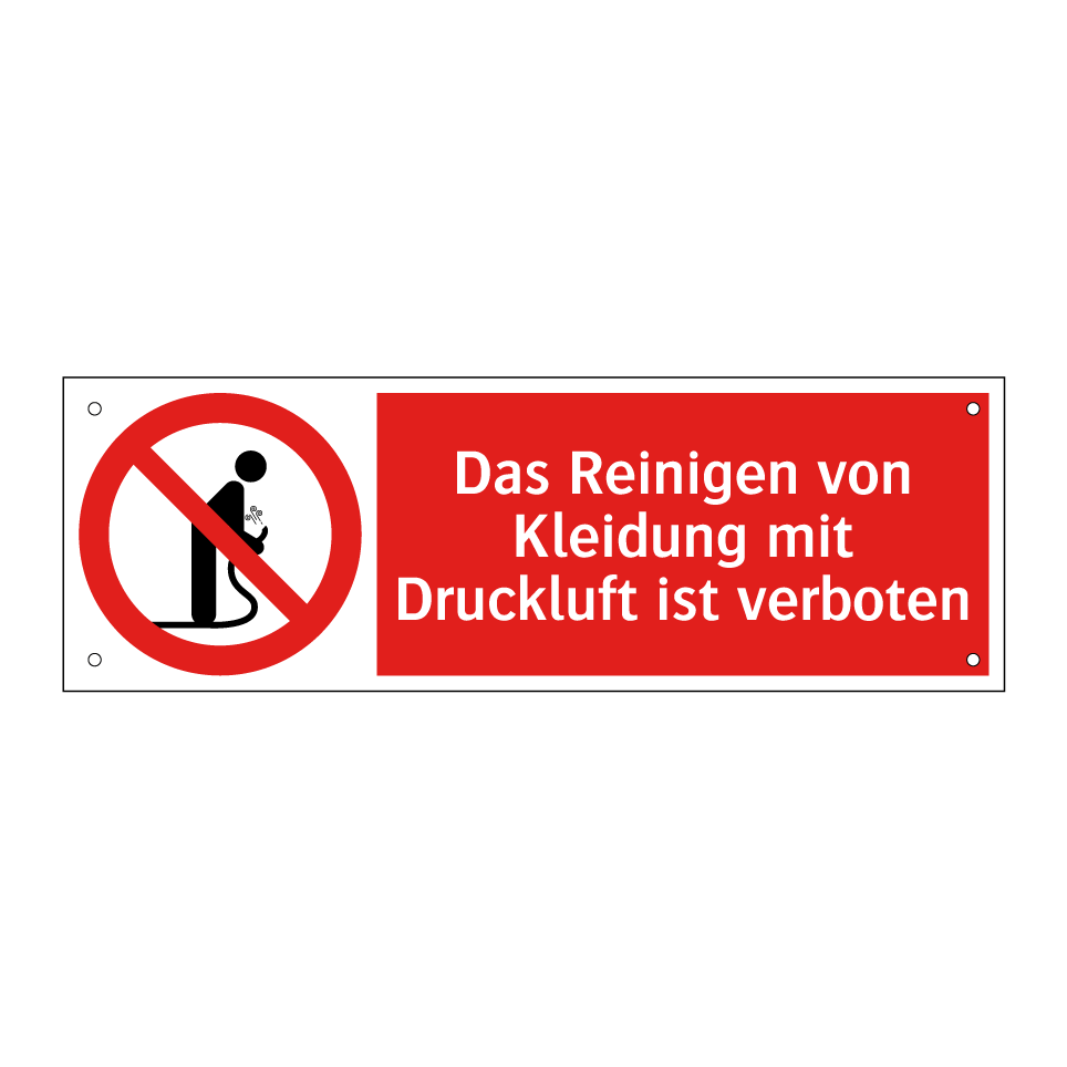 Das Reinigen von Kleidung mit Druckluft ist verboten