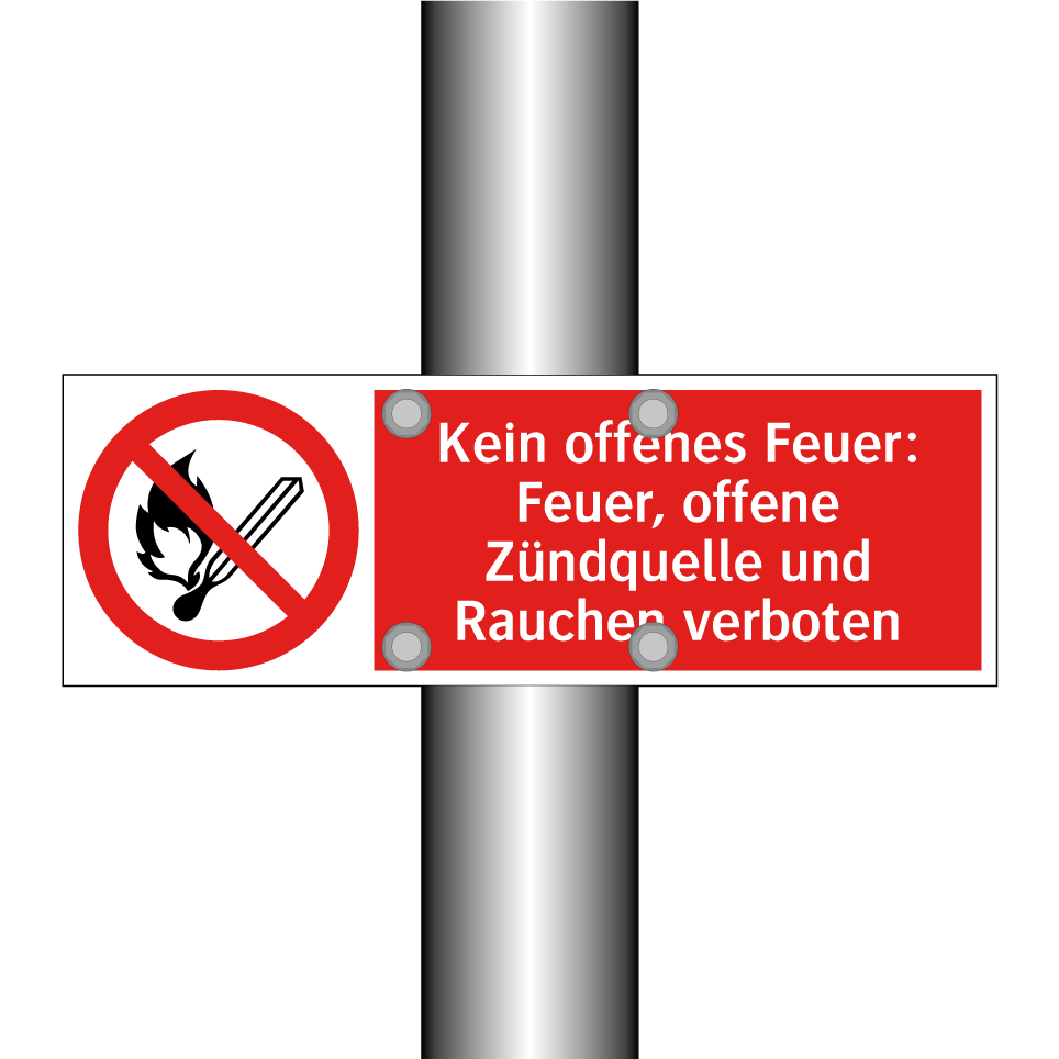Kein offenes Feuer: Feuer, offene Zündquelle und Rauchen verboten
