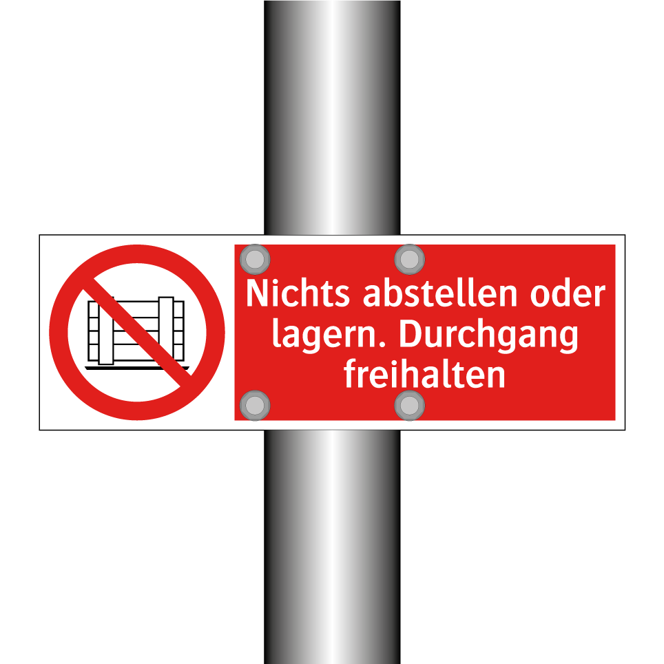 Nichts abstellen oder lagern. Durchgang freihalten