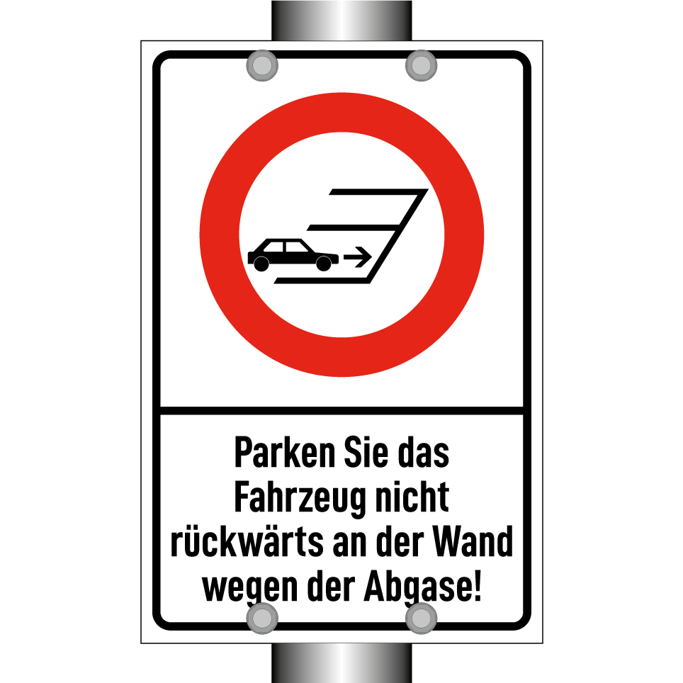 Parken Sie das Fahrzeug nicht rückwärts an der Wand wegen der Abgase!