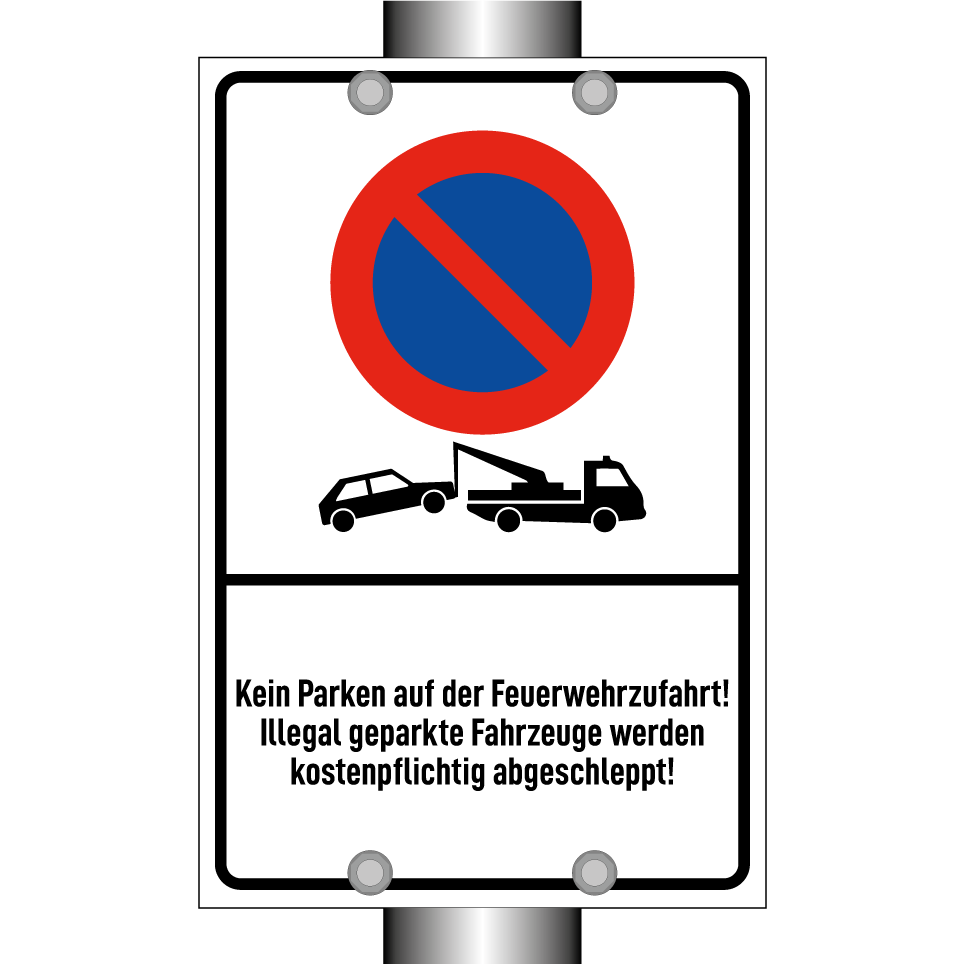 Kein Parken auf der Feuerwehrzufahrt! Illegal geparkte Fahrzeuge werden kostenpflichtig abgeschleppt!