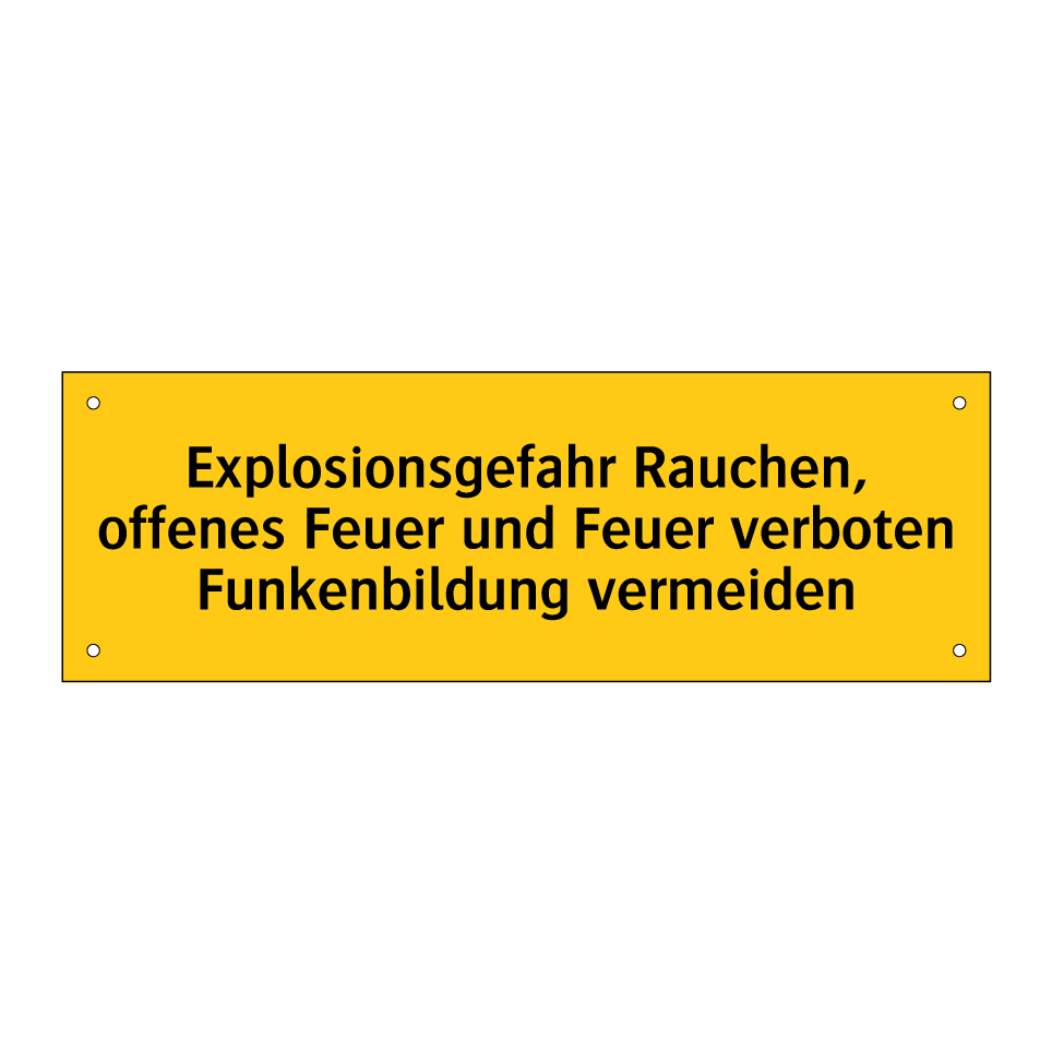 Explosionsgefahr Rauchen, offenes Feuer und Feuer verboten Funkenbildung vermeiden