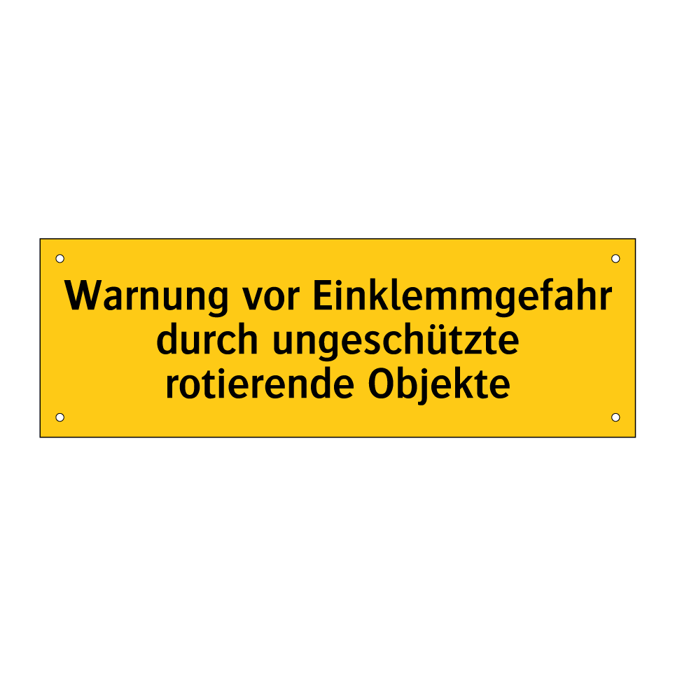 Warnung vor Einklemmgefahr durch ungeschützte rotierende Objekte