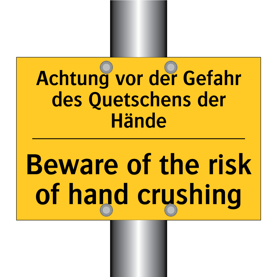Achtung vor der Gefahr des Quetschens /.../ - Beware of the risk of hand crushing/.../