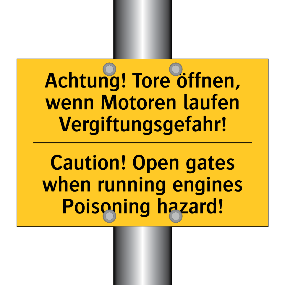 Achtung! Tore öffnen, wenn Motoren /.../ - Caution! Open gates when running /.../