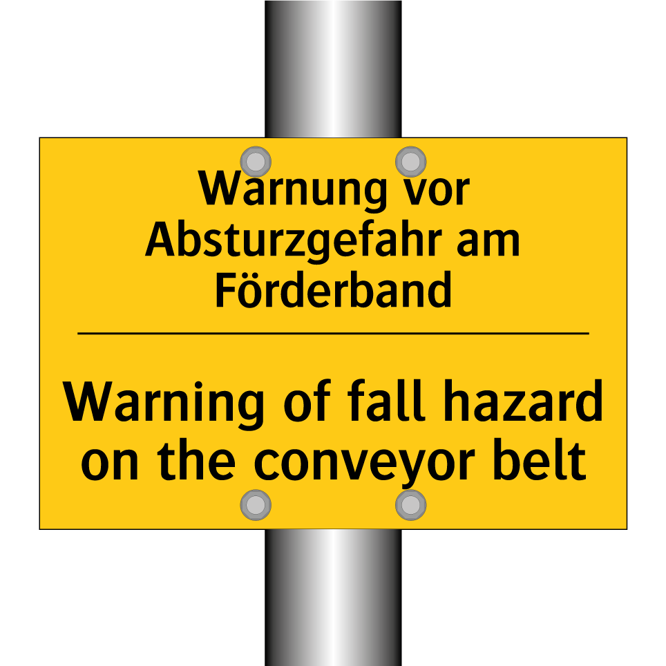 Warnung vor Absturzgefahr am Förderband/.../ - Warning of fall hazard on the /.../