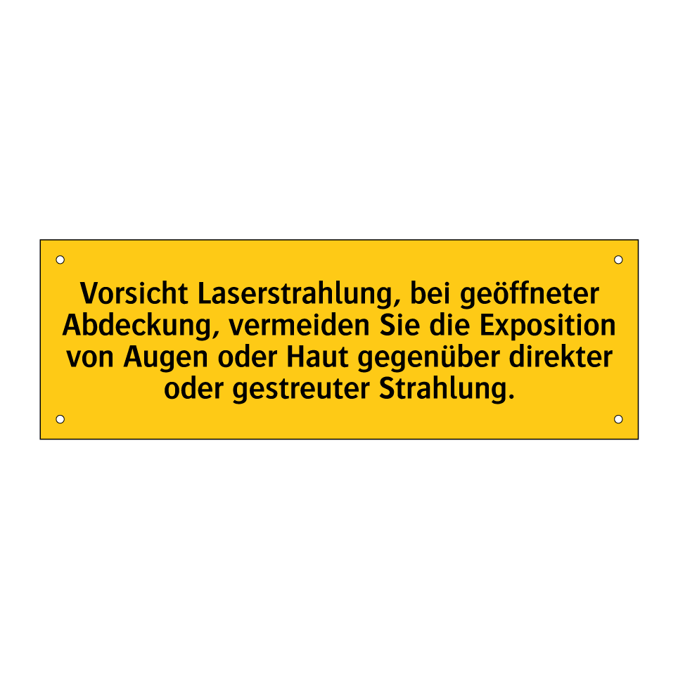Vorsicht Laserstrahlung, bei geöffneter Abdeckung, vermeiden Sie die Exposition von Augen oder Haut gegenüber direkter oder gestreuter Strahlung.