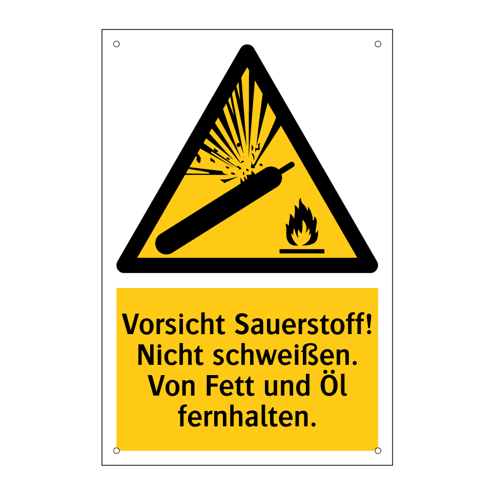 Vorsicht Sauerstoff! Nicht schweißen. Von Fett und Öl fernhalten.