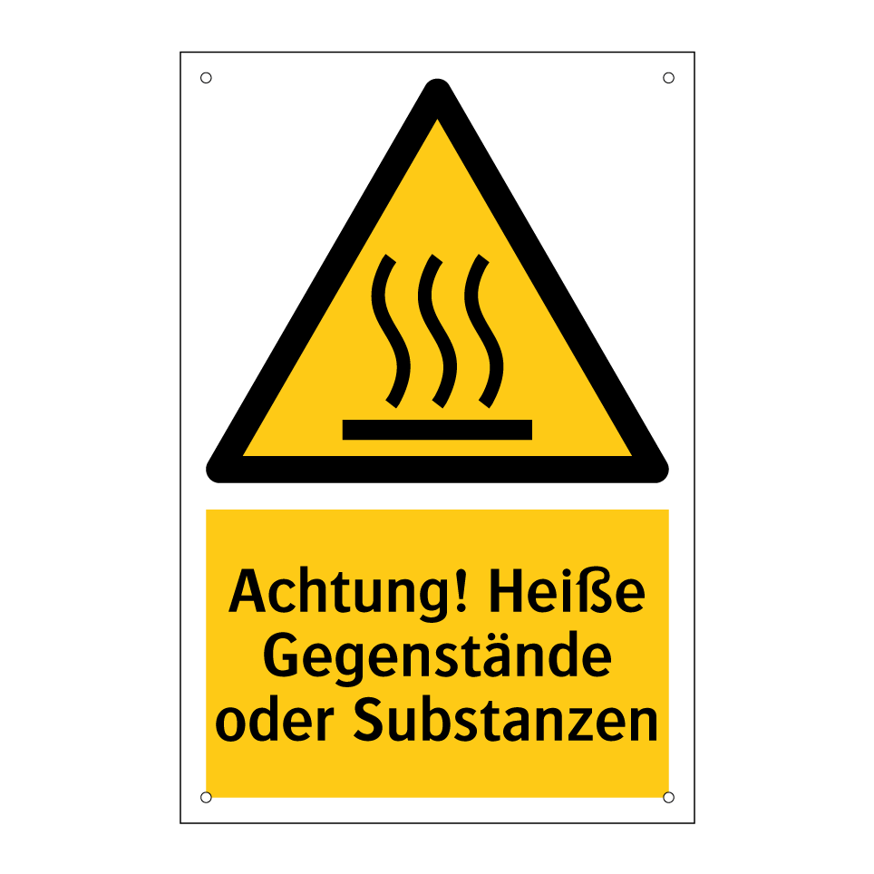Achtung! Heiße Gegenstände oder Substanzen