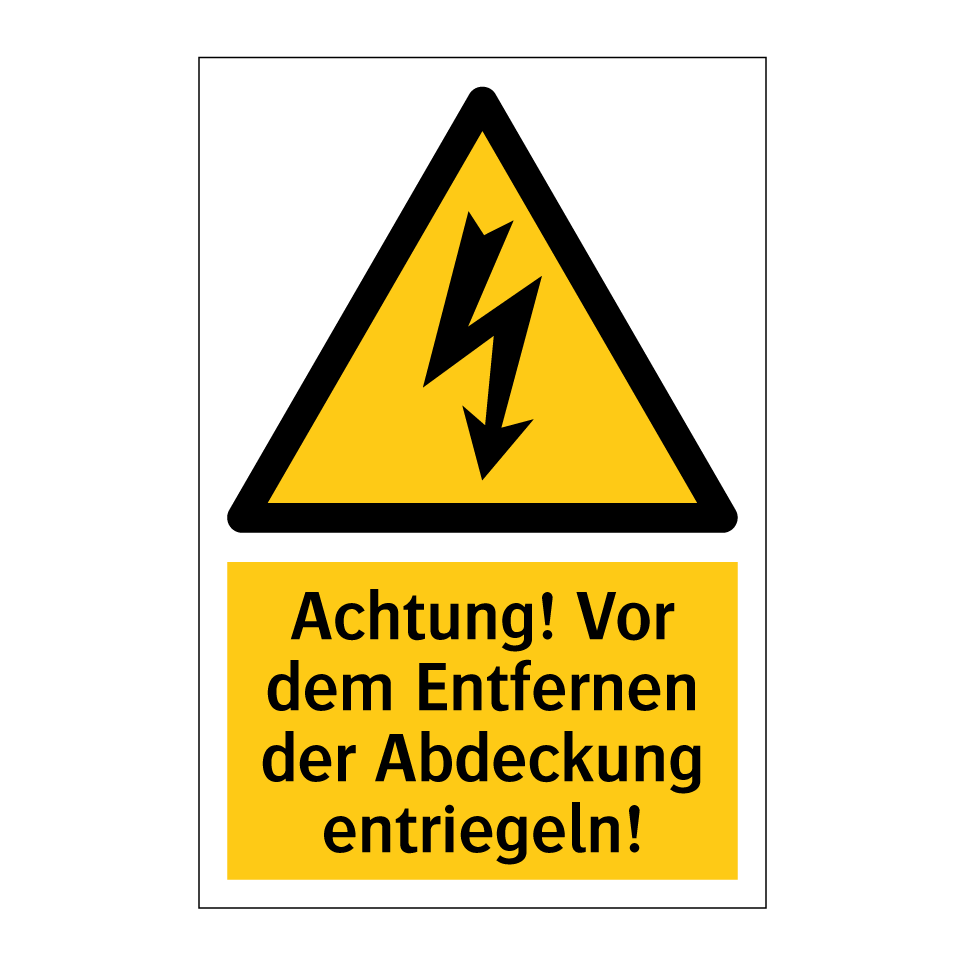 Achtung! Vor dem Entfernen der Abdeckung entriegeln!