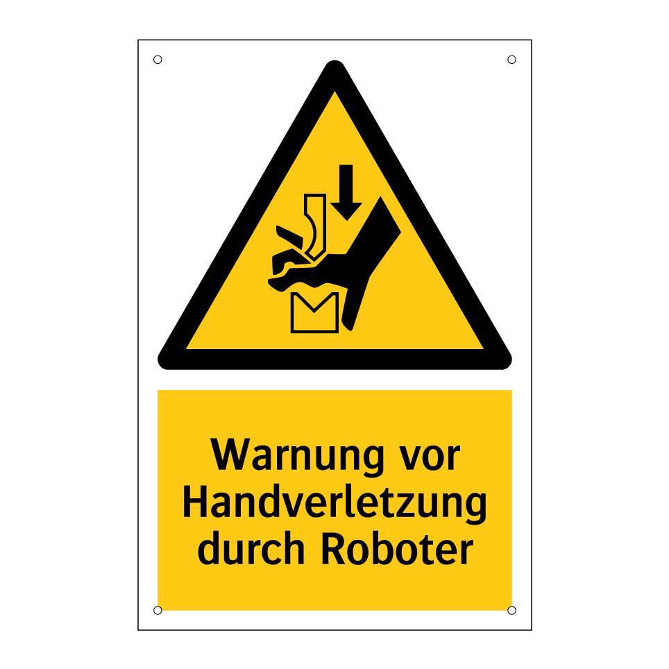 Warnung vor Handverletzung durch Roboter
