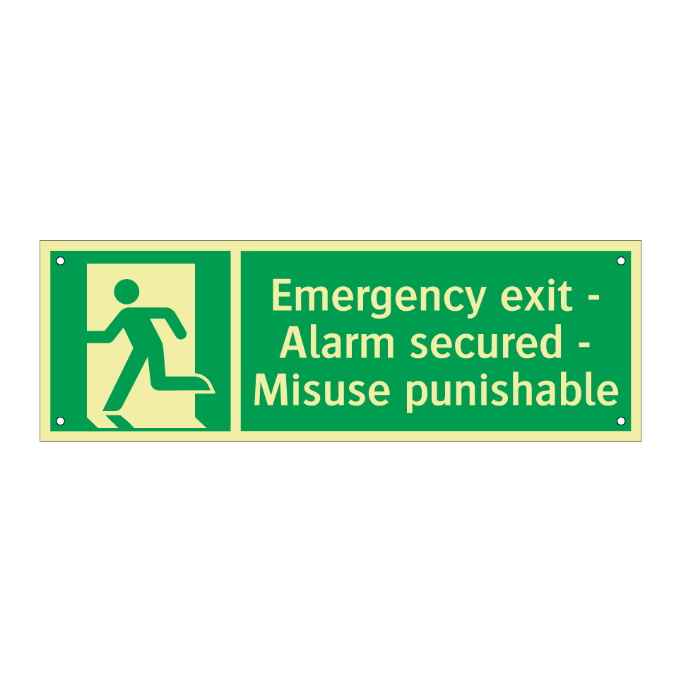 Emergency exit - Alarm secured - Misuse punishable
