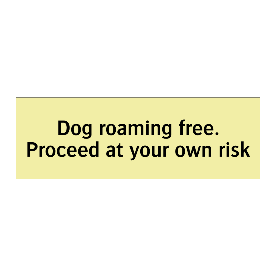 Dog roaming free. Proceed at your own risk