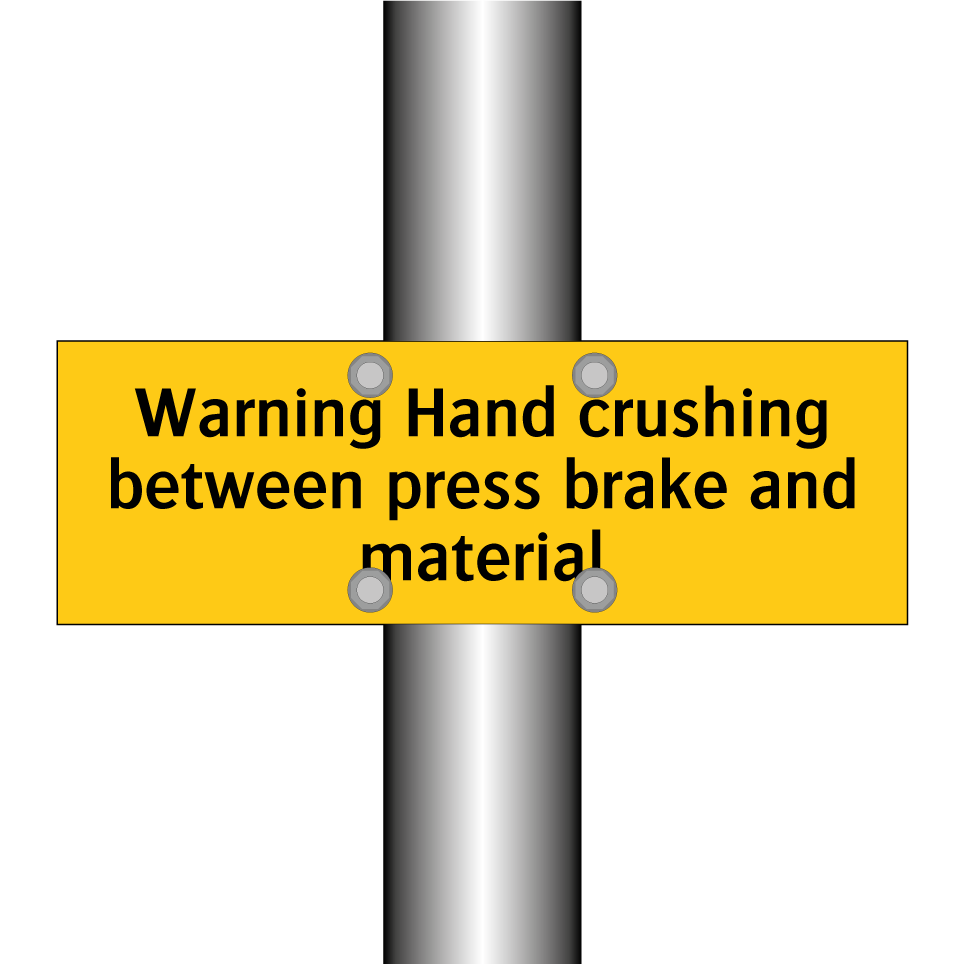 Warning Hand crushing between press brake and material