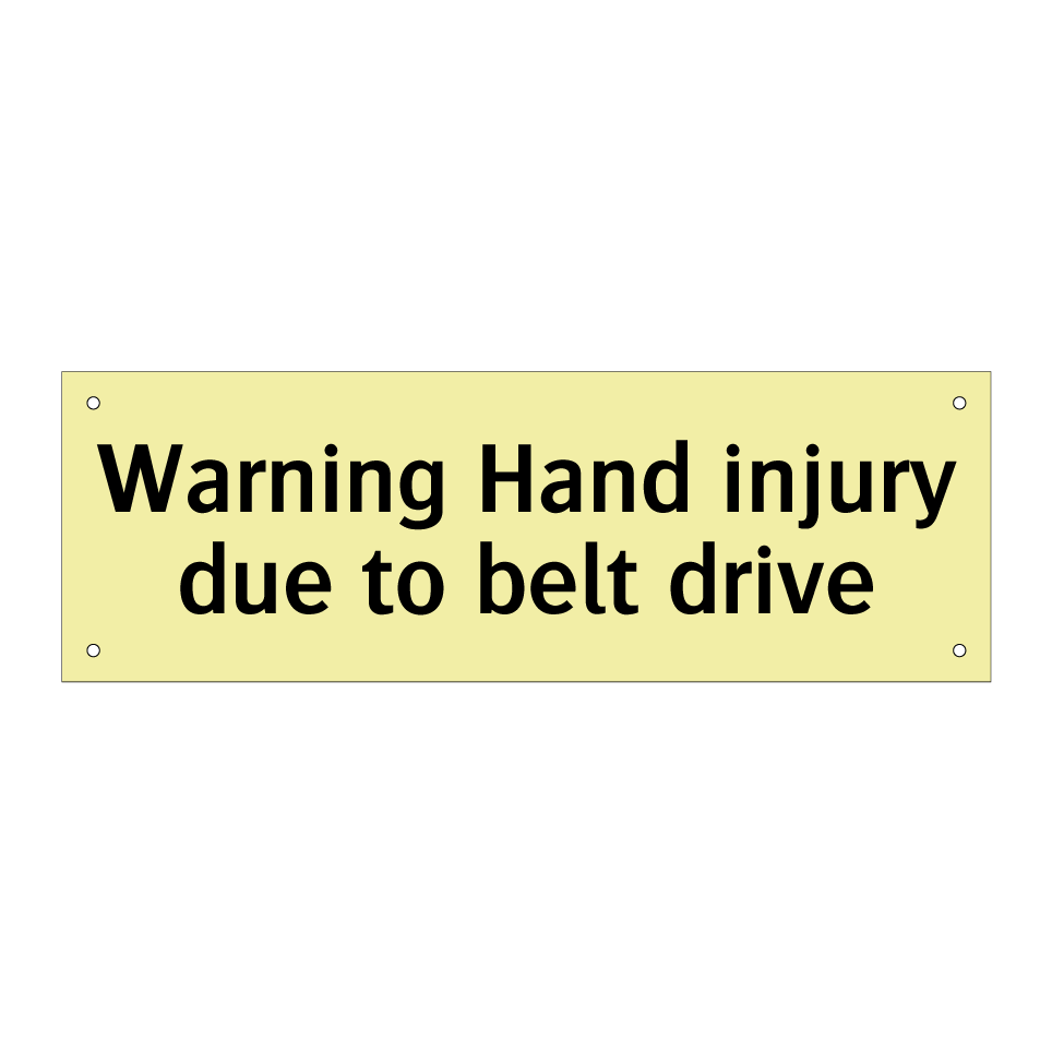 Warning Hand injury due to belt drive