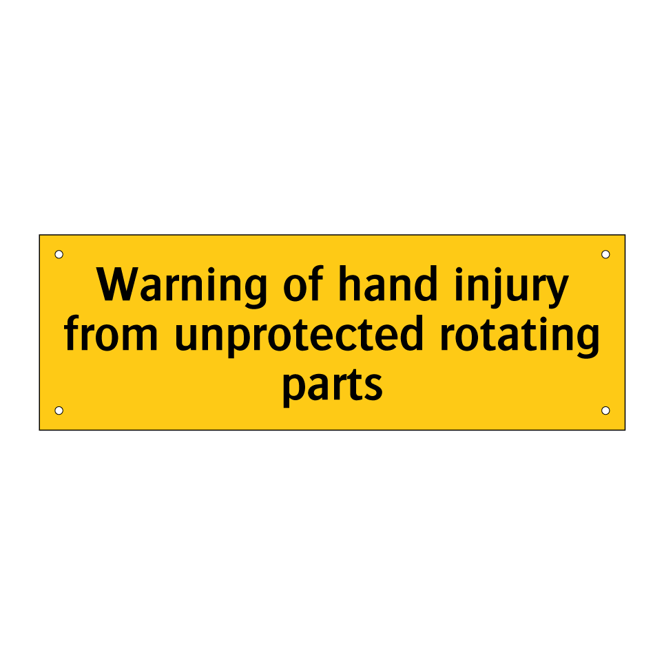 Warning of hand injury from unprotected rotating parts