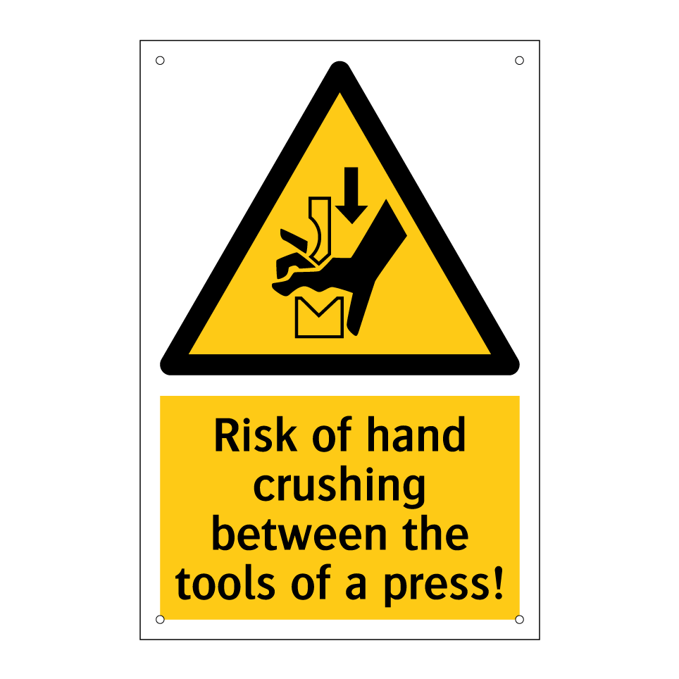 Risk of hand crushing between the tools of a press!